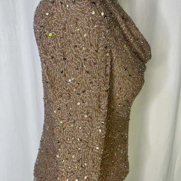 Adrianna Pappel Occasions Gold Sequined Beaded Silk Top Cowl Neck Size 12 - Picture 3 of 5